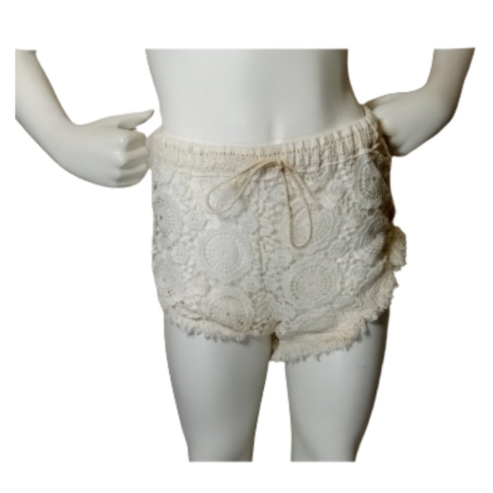 Cream Crocheted Shorts With Drawstring - image 1
